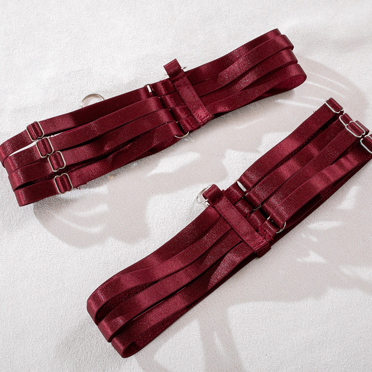 Mesh Bodysuit Glove And Garter Set - Burgundy - 10