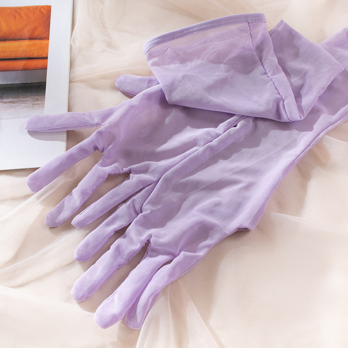 Mesh Bodysuit Glove And Garter Set - Purple - 7