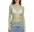 Sheer Ditsy Floral Mesh Layering Top - Green