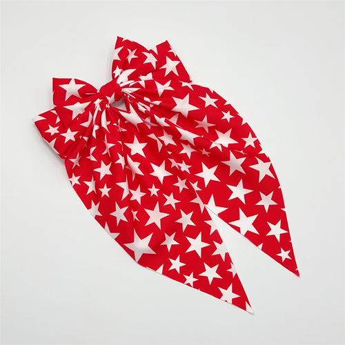 Americana Ribbon Bow Hair Clip - Red Star