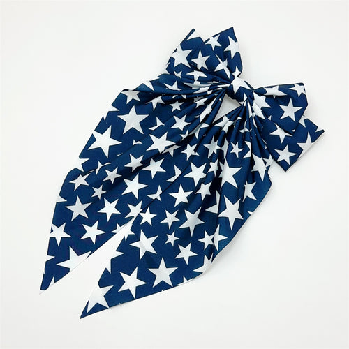 Americana Ribbon Bow Hair Clip - Navy Star