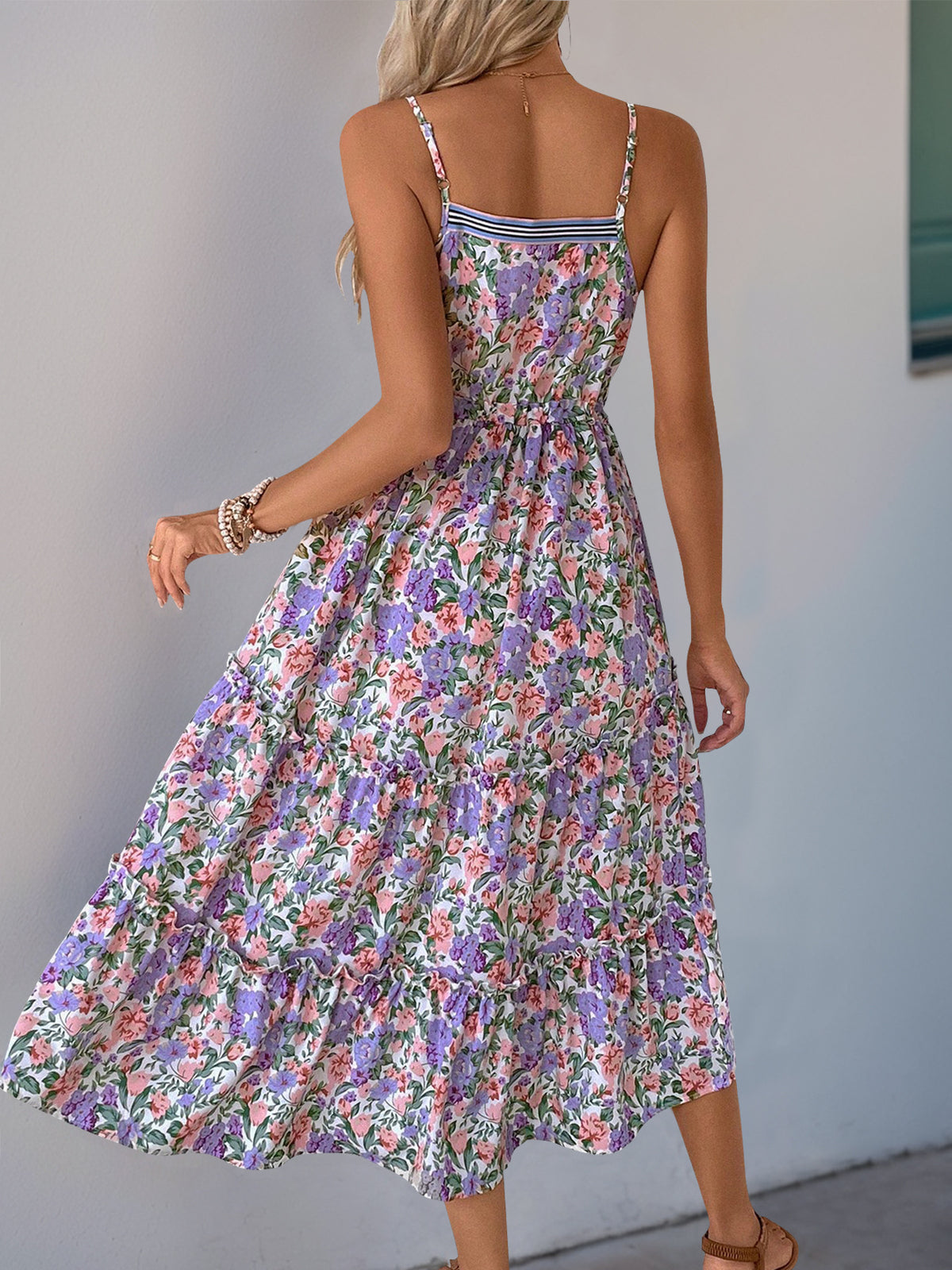 Ditsy Floral Tiered Slip Midi Dress - Floral - 3