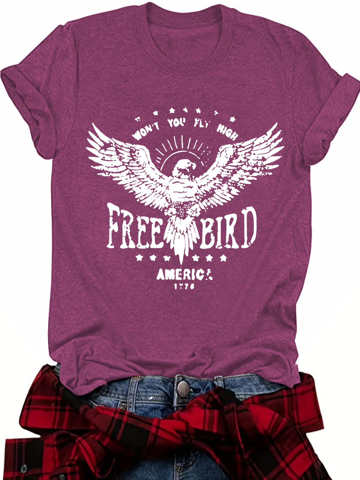 Vintage Americana Eagle Print T-Shirt - Berry