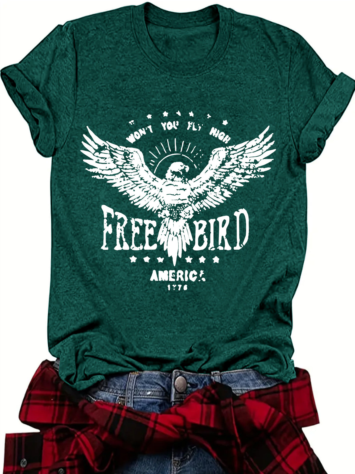 Vintage Americana Eagle Print T-Shirt - Green