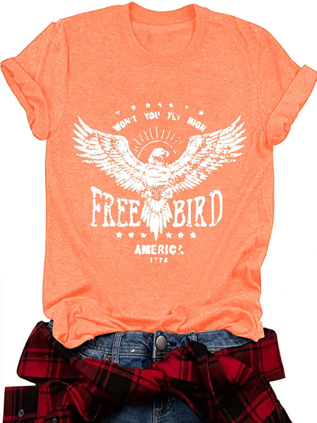 Vintage Americana Eagle Print T-Shirt - Orange