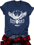 Vintage Americana Eagle Print T-Shirt - Royal