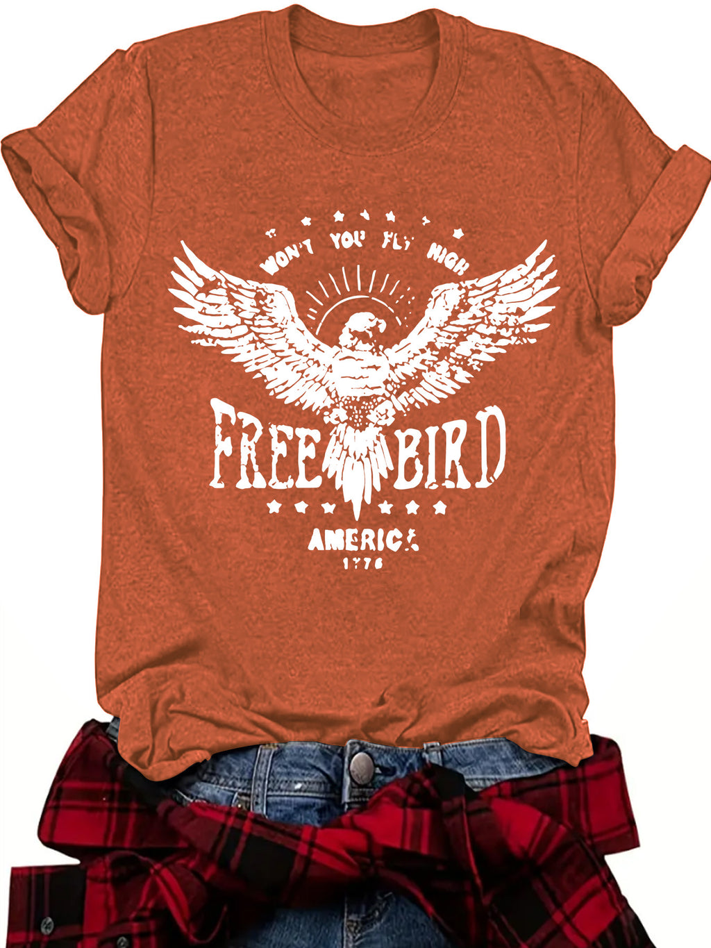 Vintage Americana Eagle Print T-Shirt - Rust