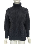 Oversized Turtleneck Sweater With Chunky Cables - Black