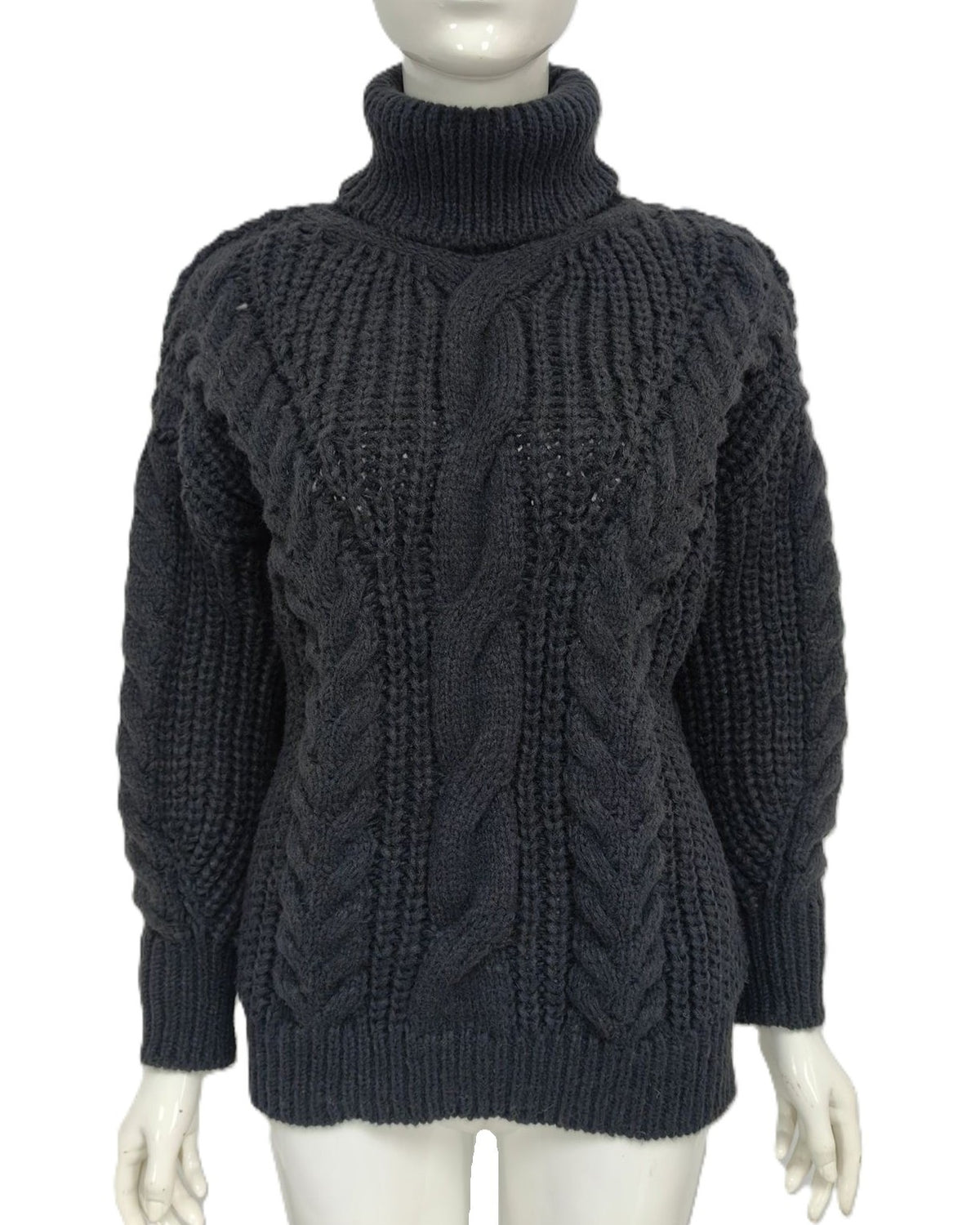 Oversized Turtleneck Sweater With Chunky Cables - Black