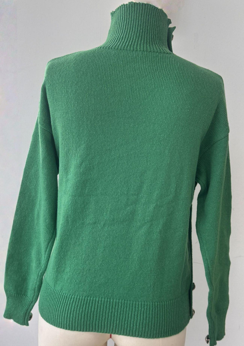 Turtleneck Pullover With Buttoned Shoulder Detail - Green - 3