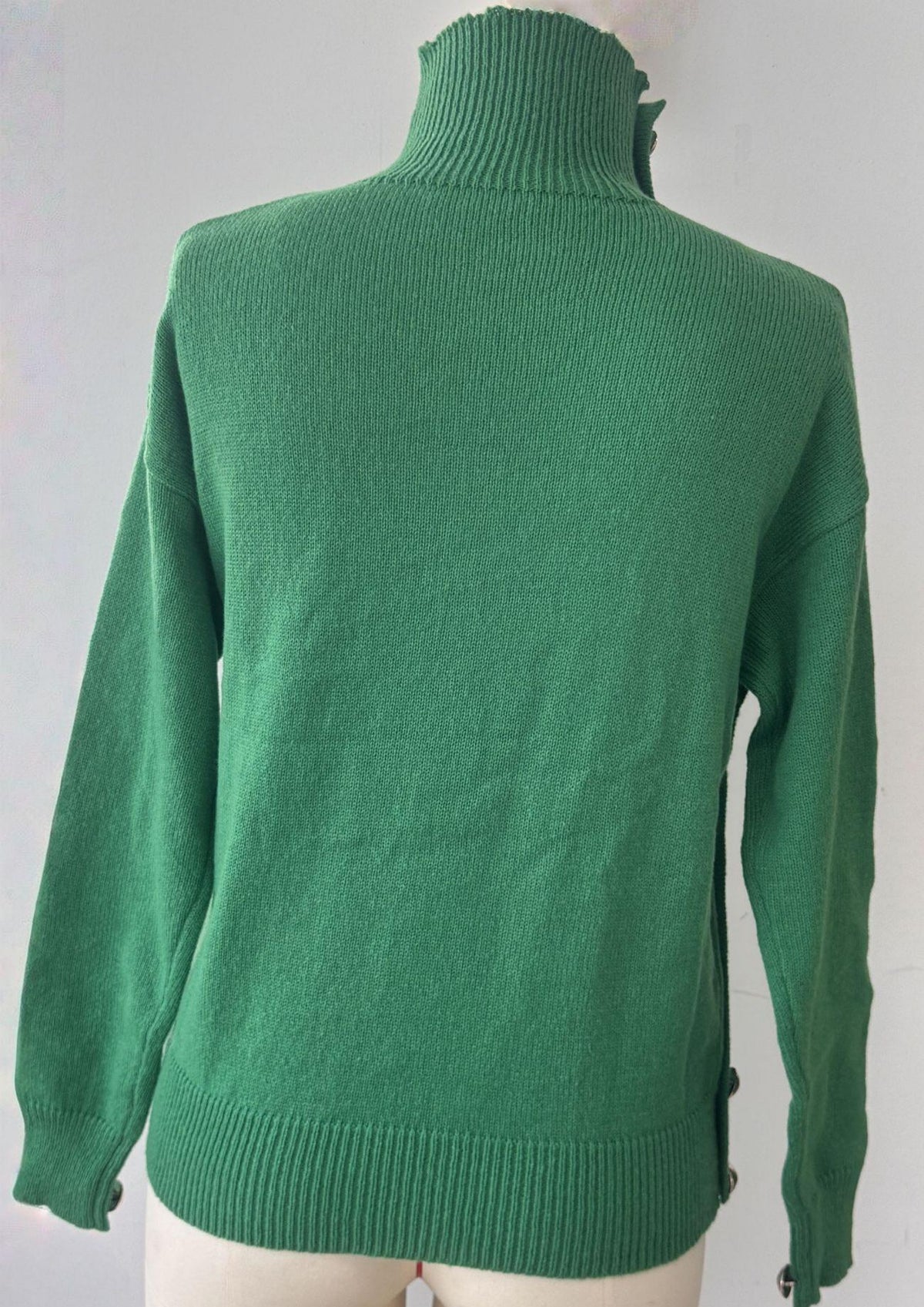 Turtleneck Pullover With Buttoned Shoulder Detail - Green - 3