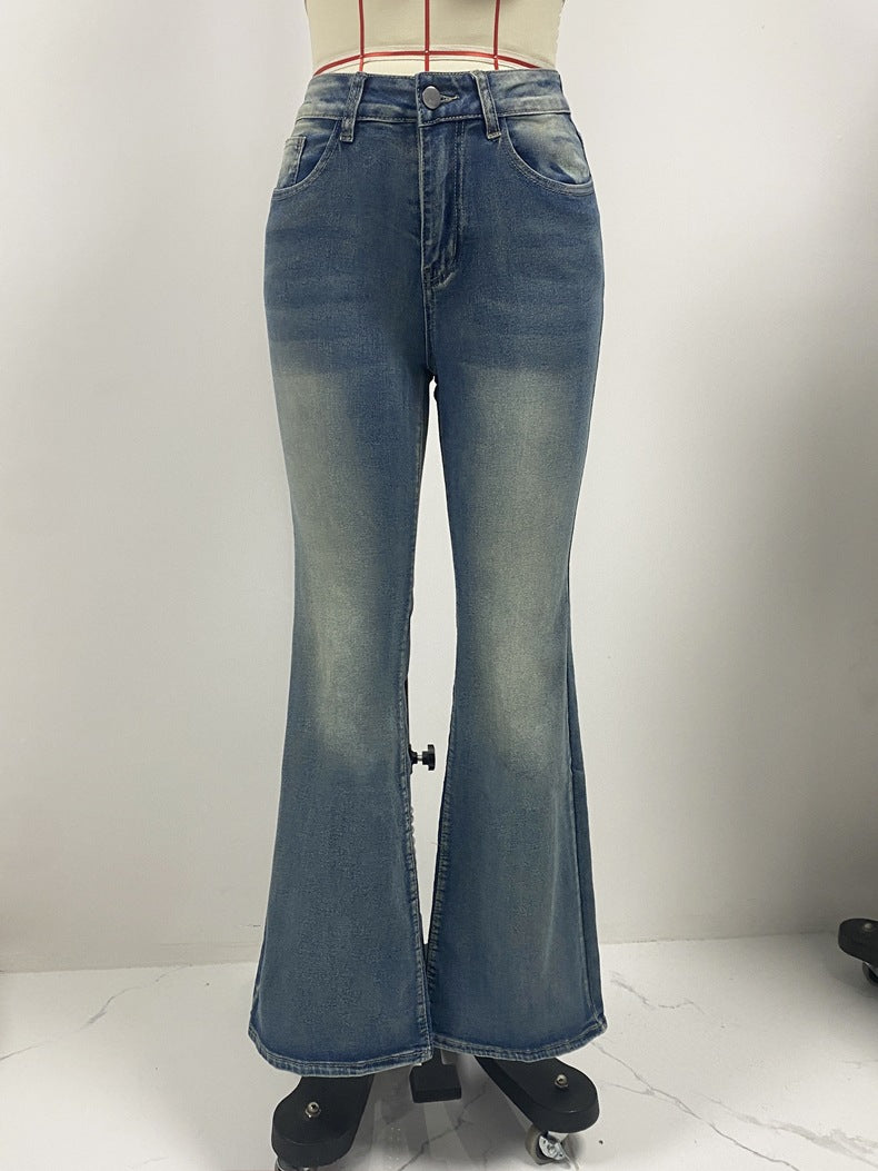 Distressed High Rise Flare Bootcut Jeans - Blue - 1