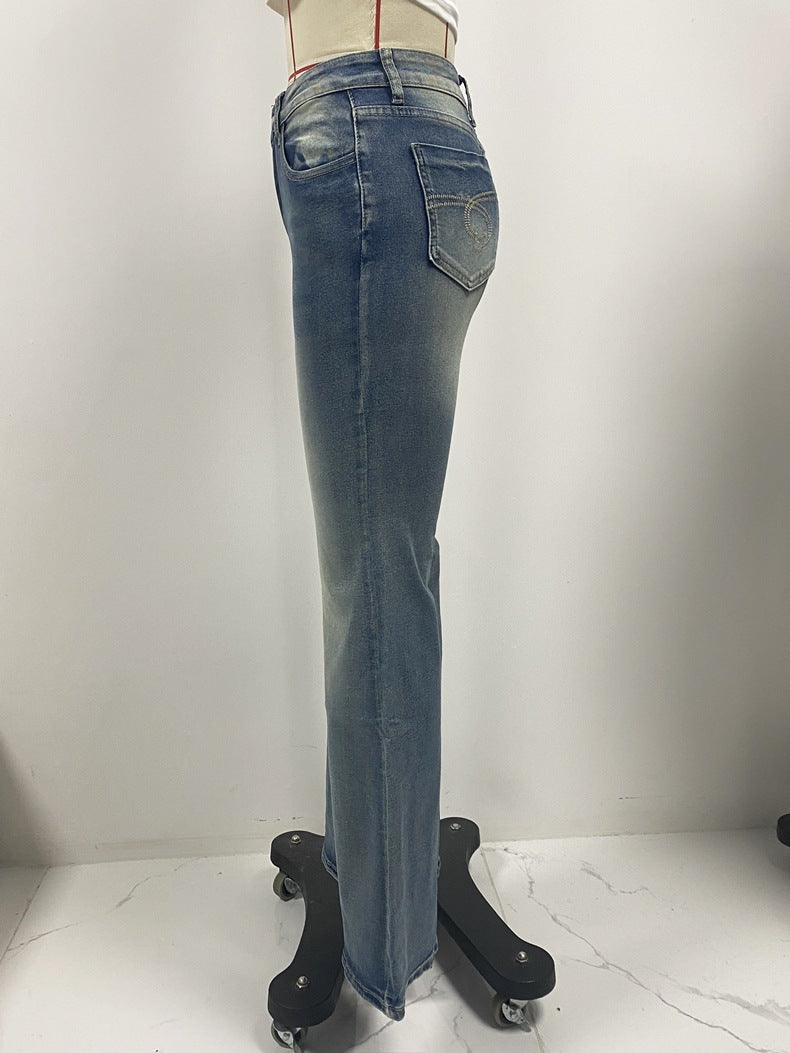 Distressed High Rise Flare Bootcut Jeans - Blue - 2