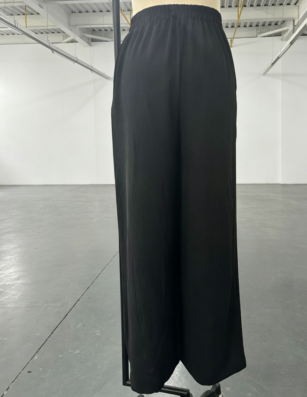 Drawstring Elastic Waist Crinkle Wide Leg Pants - black - 4