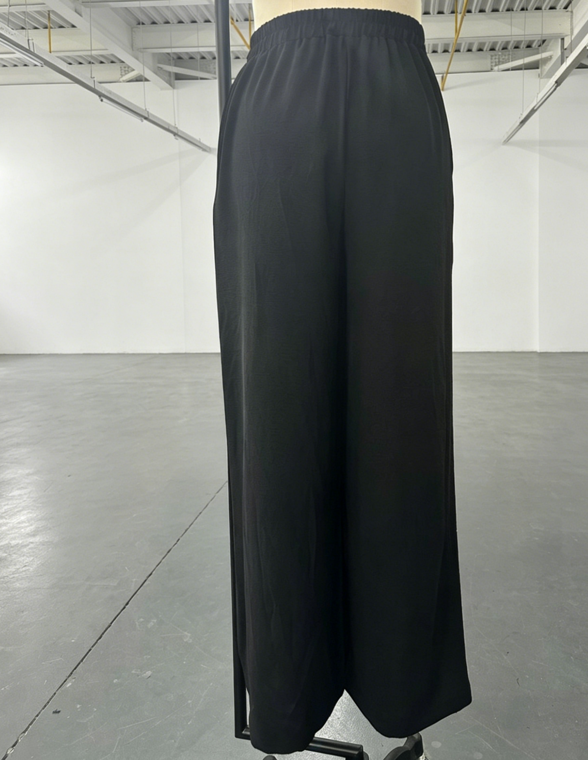 Drawstring Elastic Waist Crinkle Wide Leg Pants - black - 4