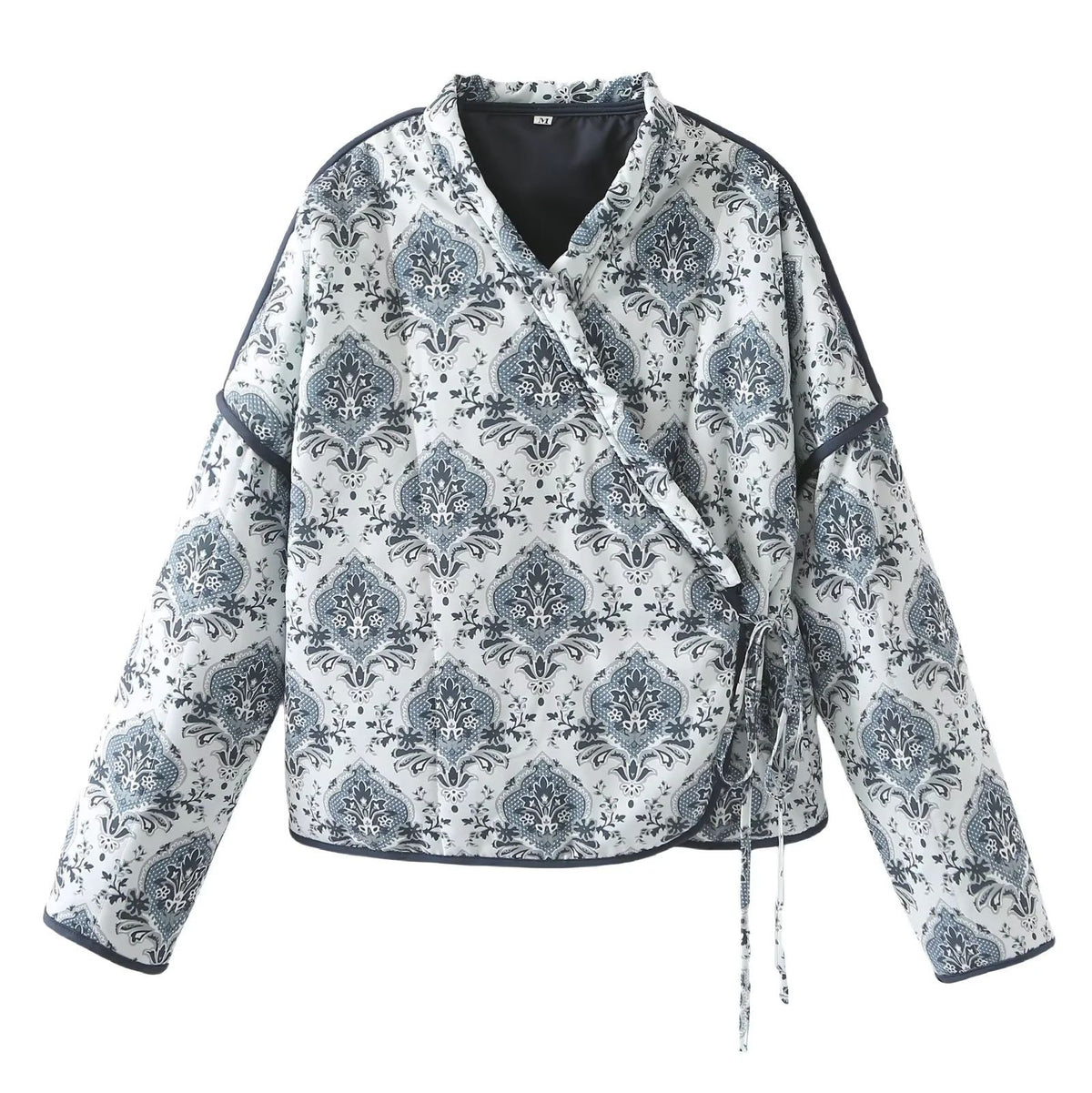 Paisley Print Quilted Wrap Jacket - White