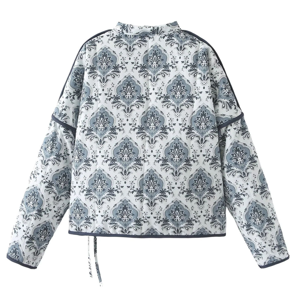 Paisley Print Quilted Wrap Jacket - White - 1