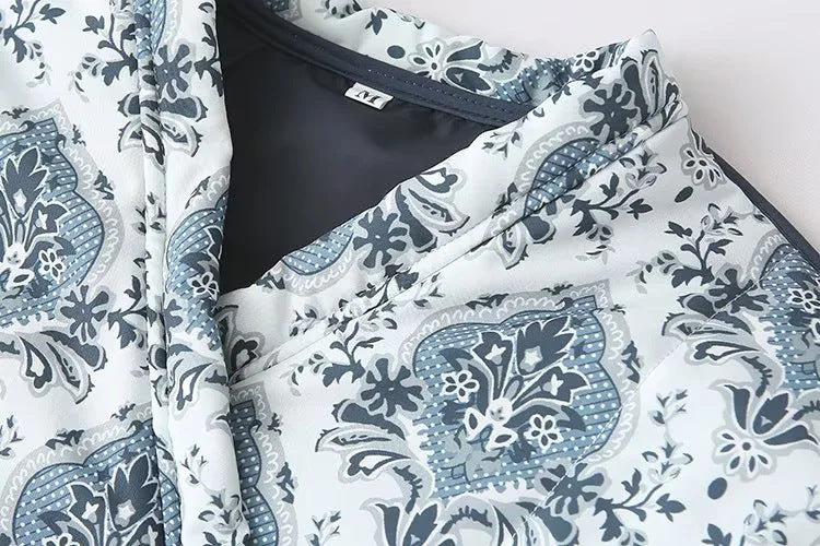 Paisley Print Quilted Wrap Jacket - White - 2