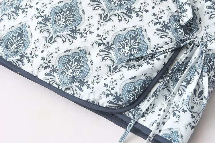 Paisley Print Quilted Wrap Jacket - White - 5