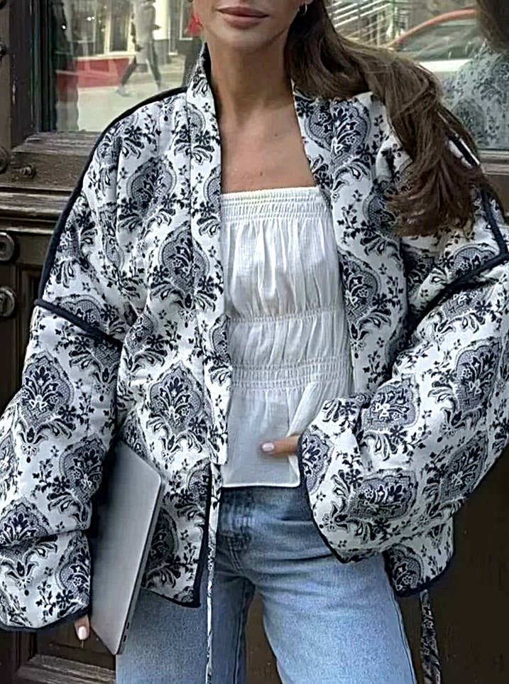 Paisley Print Quilted Wrap Jacket