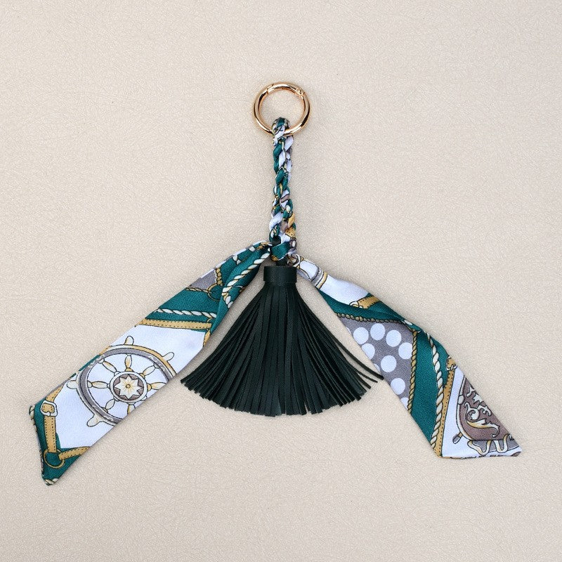 Silky Scarf Tassel Bag Charm Keychain - Dark_Green