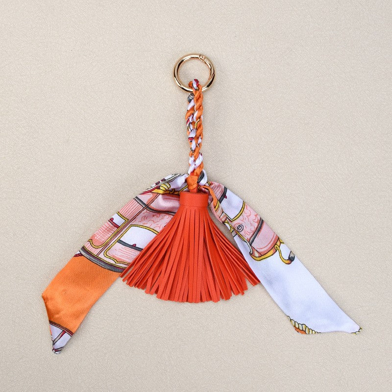 Silky Scarf Tassel Bag Charm Keychain - Orange