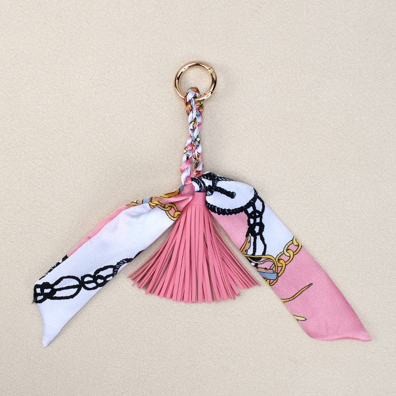 Silky Scarf Tassel Bag Charm Keychain - Pink