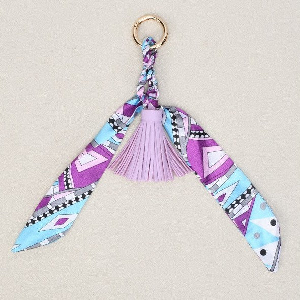 Silky Scarf Tassel Bag Charm Keychain - Purple