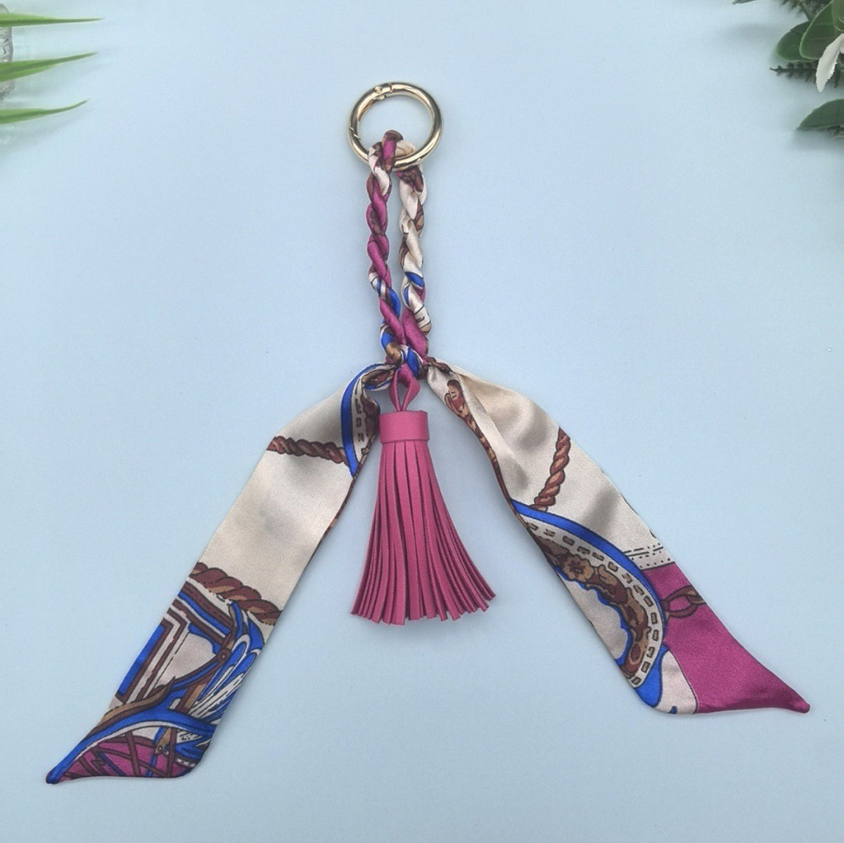 Silky Scarf Tassel Bag Charm Keychain - Rose_Red