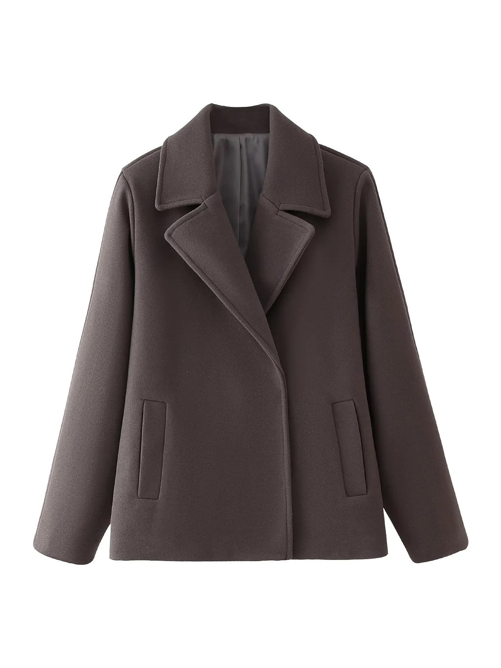 Short Double Breasted Wool Blend Coat - Brown
