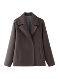 Short Double Breasted Wool Blend Coat - Brown