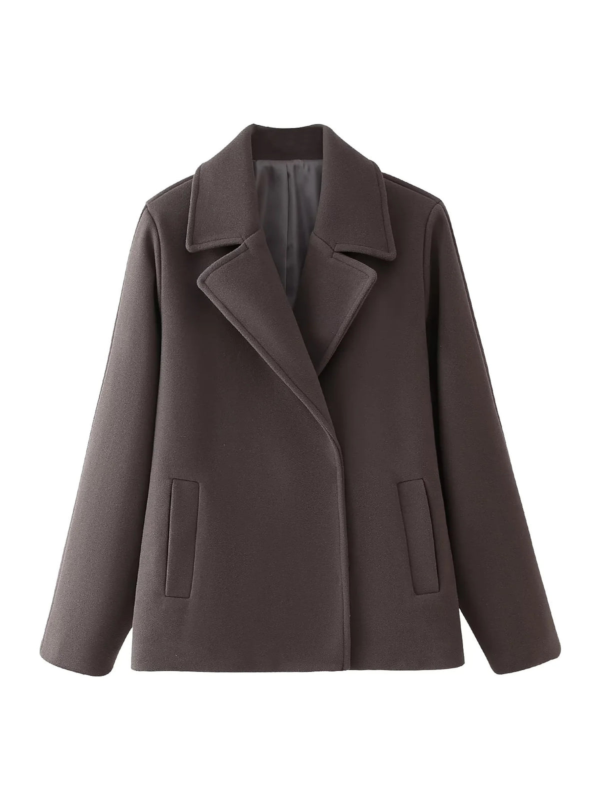 Short Double Breasted Wool Blend Coat - Brown