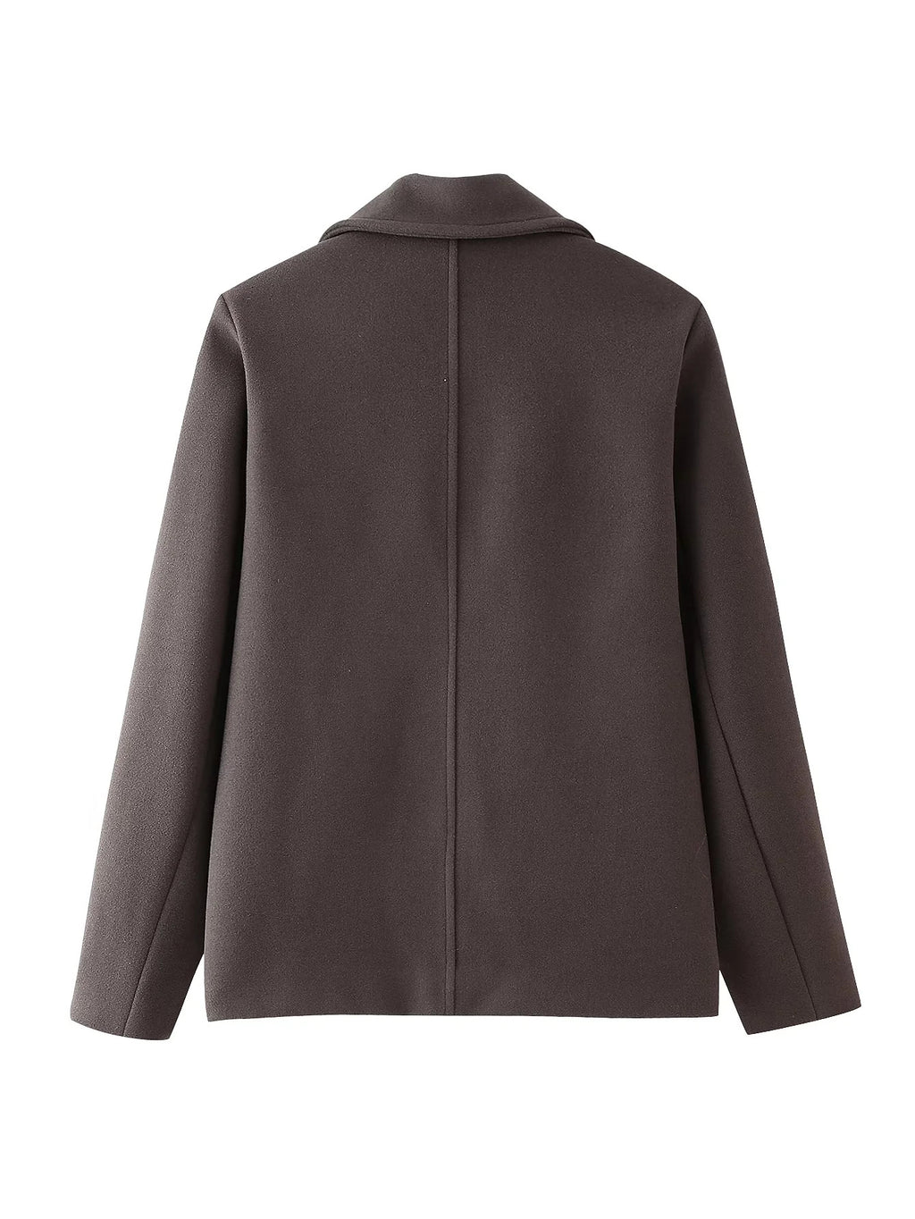 Short Double Breasted Wool Blend Coat - Brown - 1