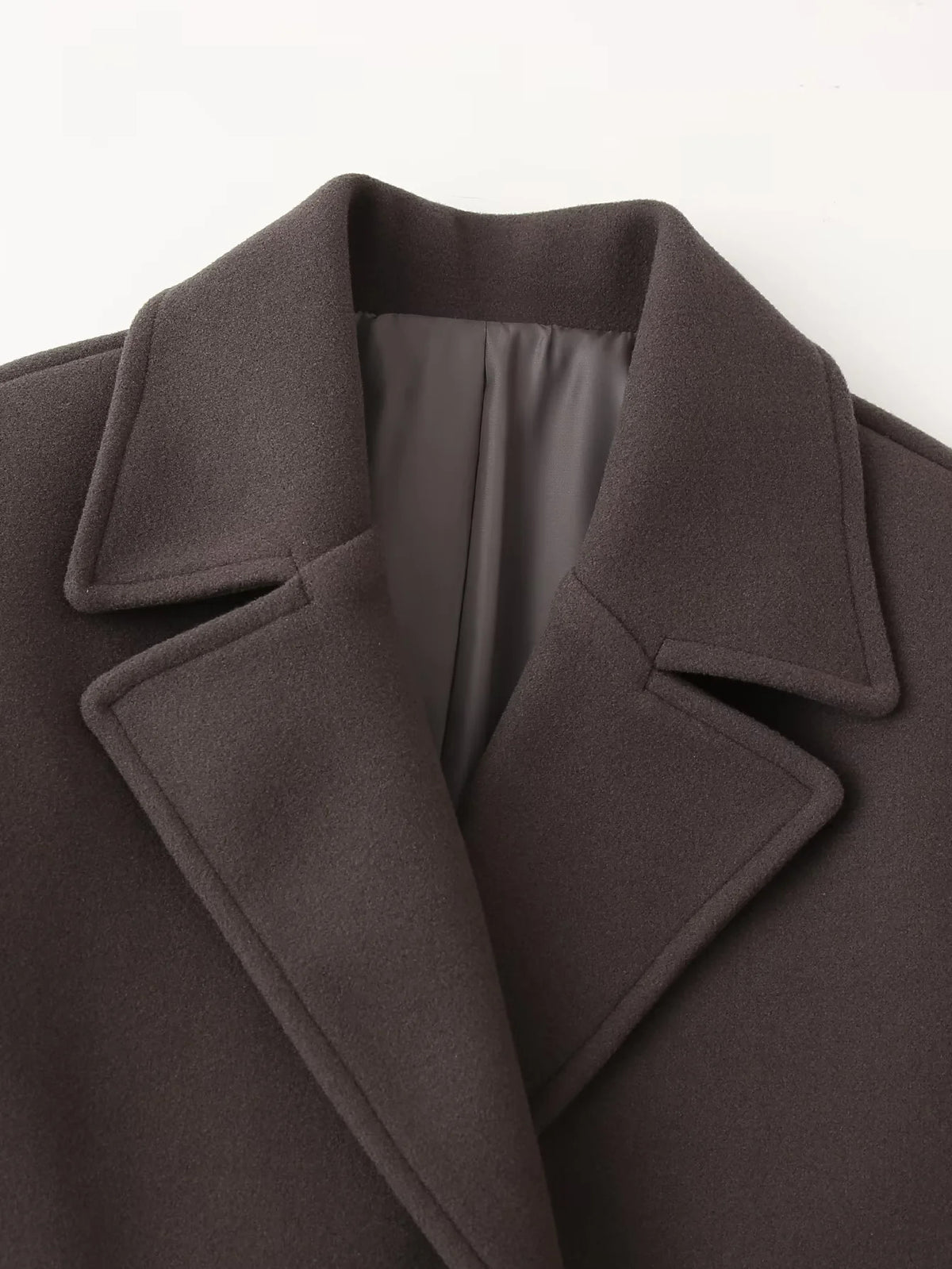 Short Double Breasted Wool Blend Coat - Brown - 2