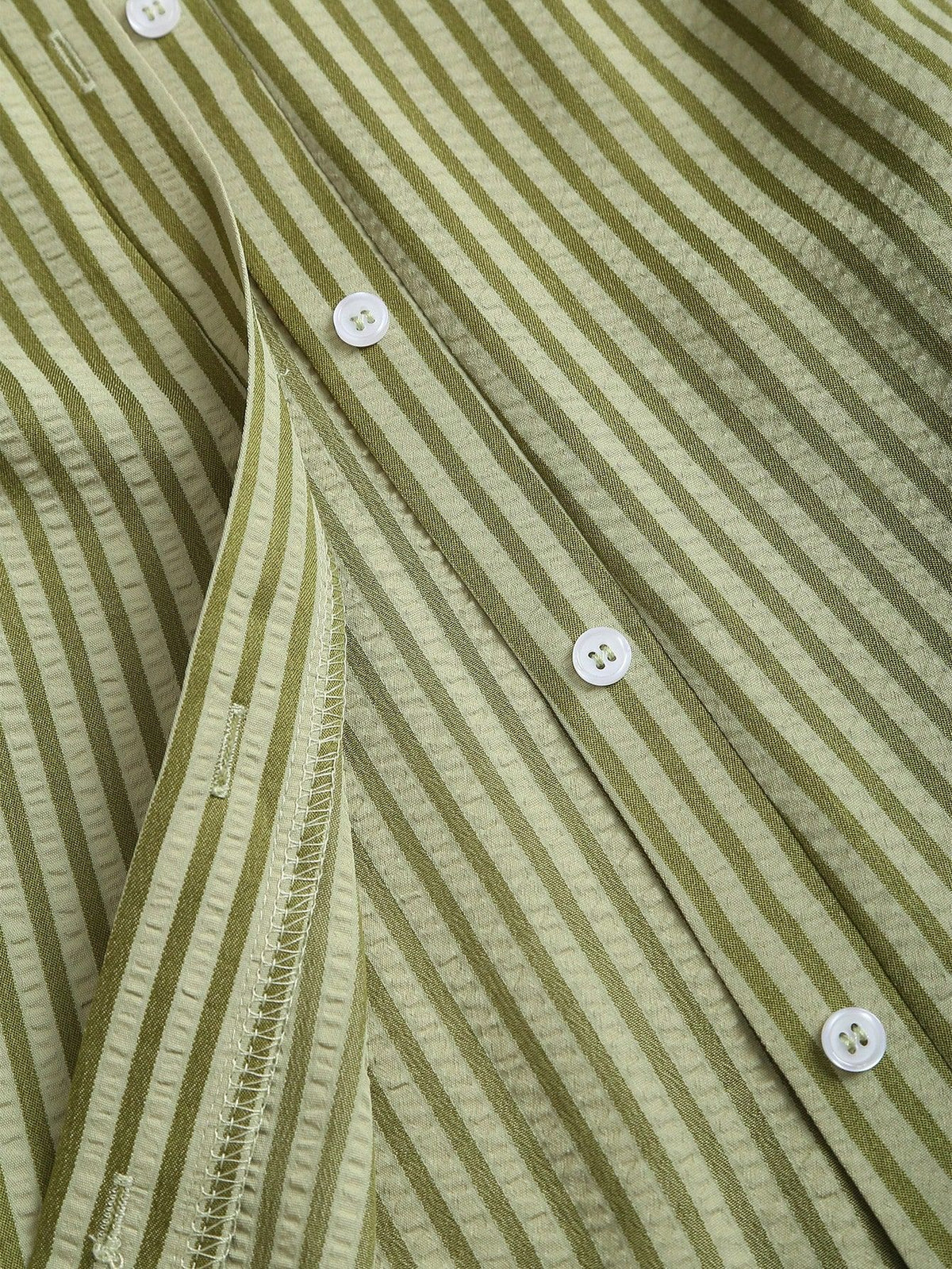 Striped Collared Mini Shirt Dress With Flared Hem - Olive - 2