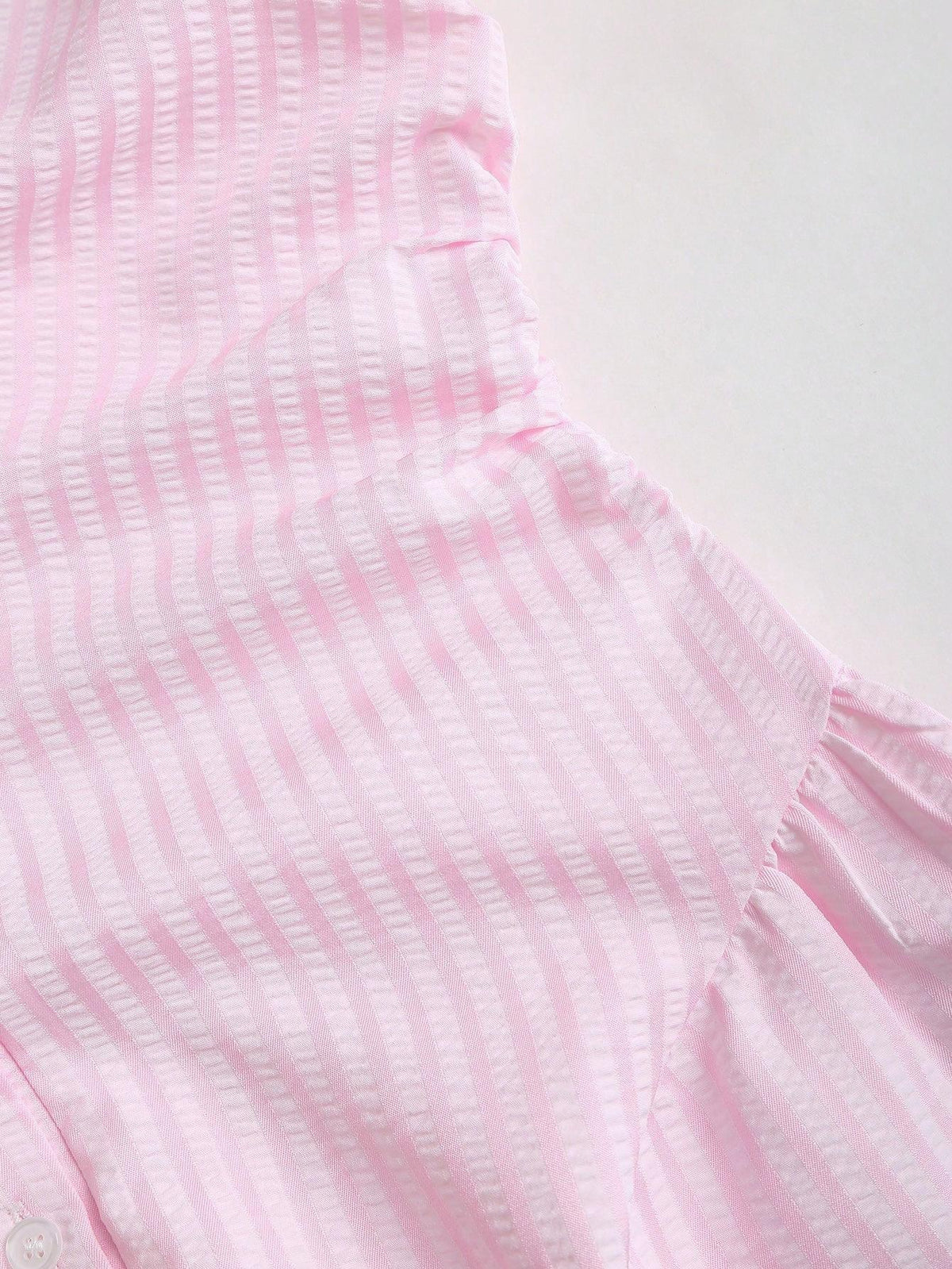 Striped Collared Mini Shirt Dress With Flared Hem - Pink - 2