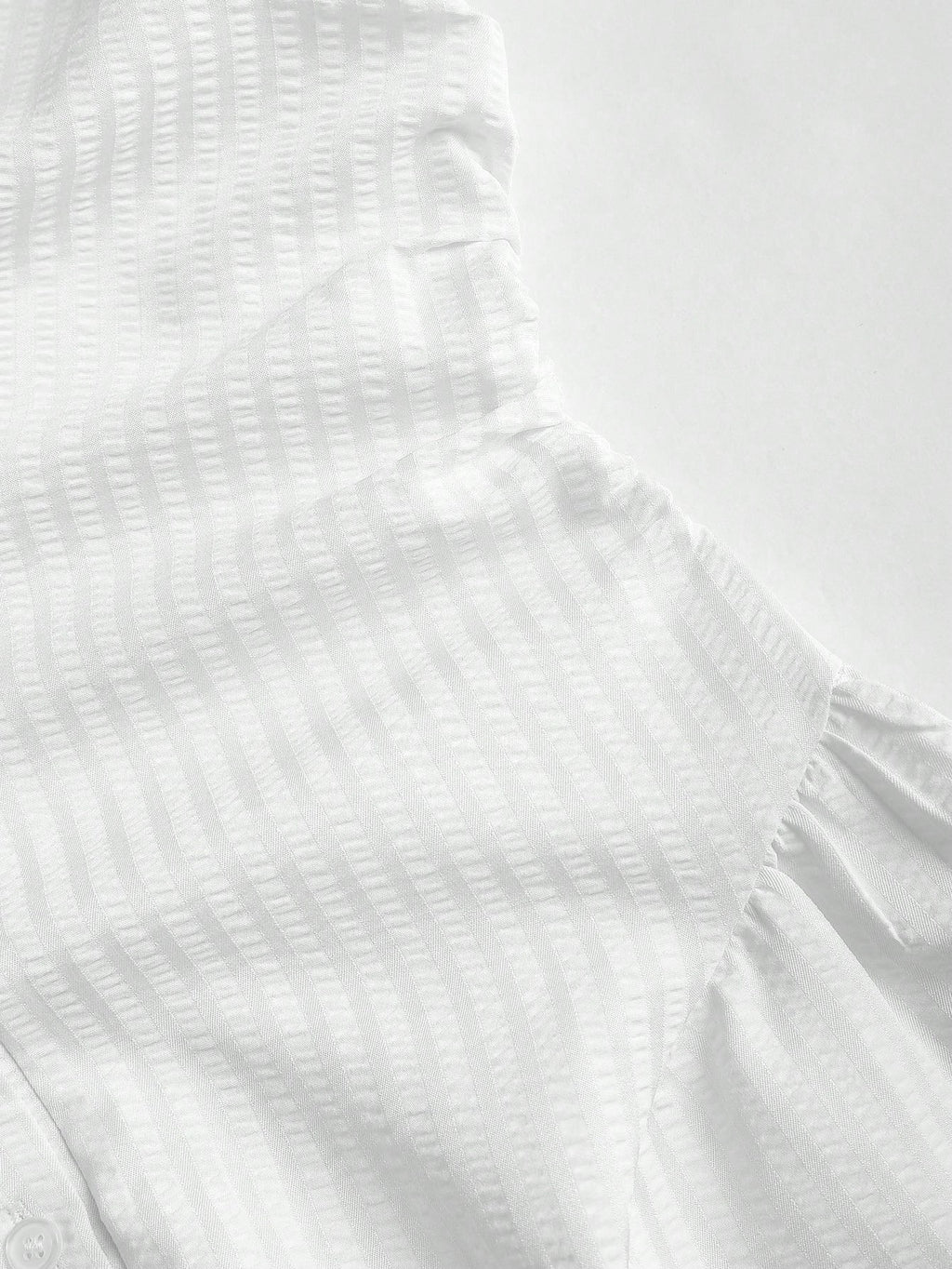 Striped Collared Mini Shirt Dress With Flared Hem - White - 1