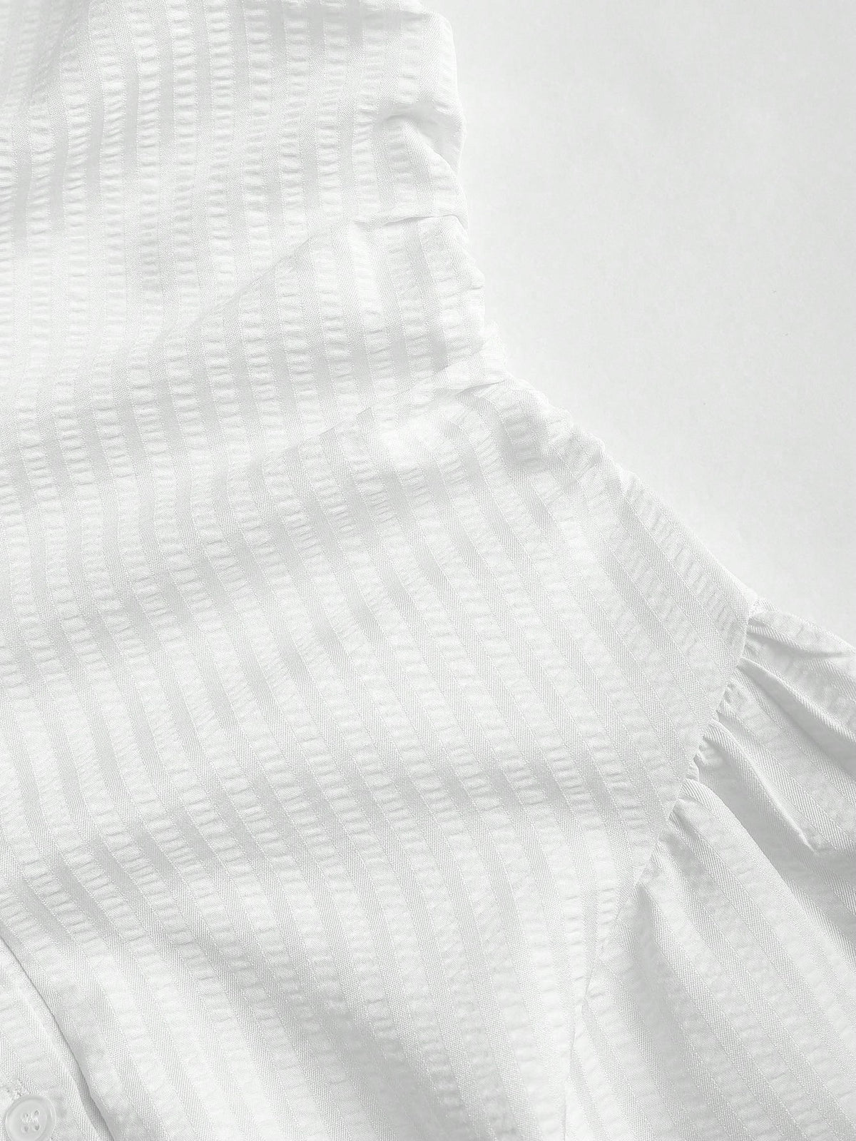 Striped Collared Mini Shirt Dress With Flared Hem - White - 1