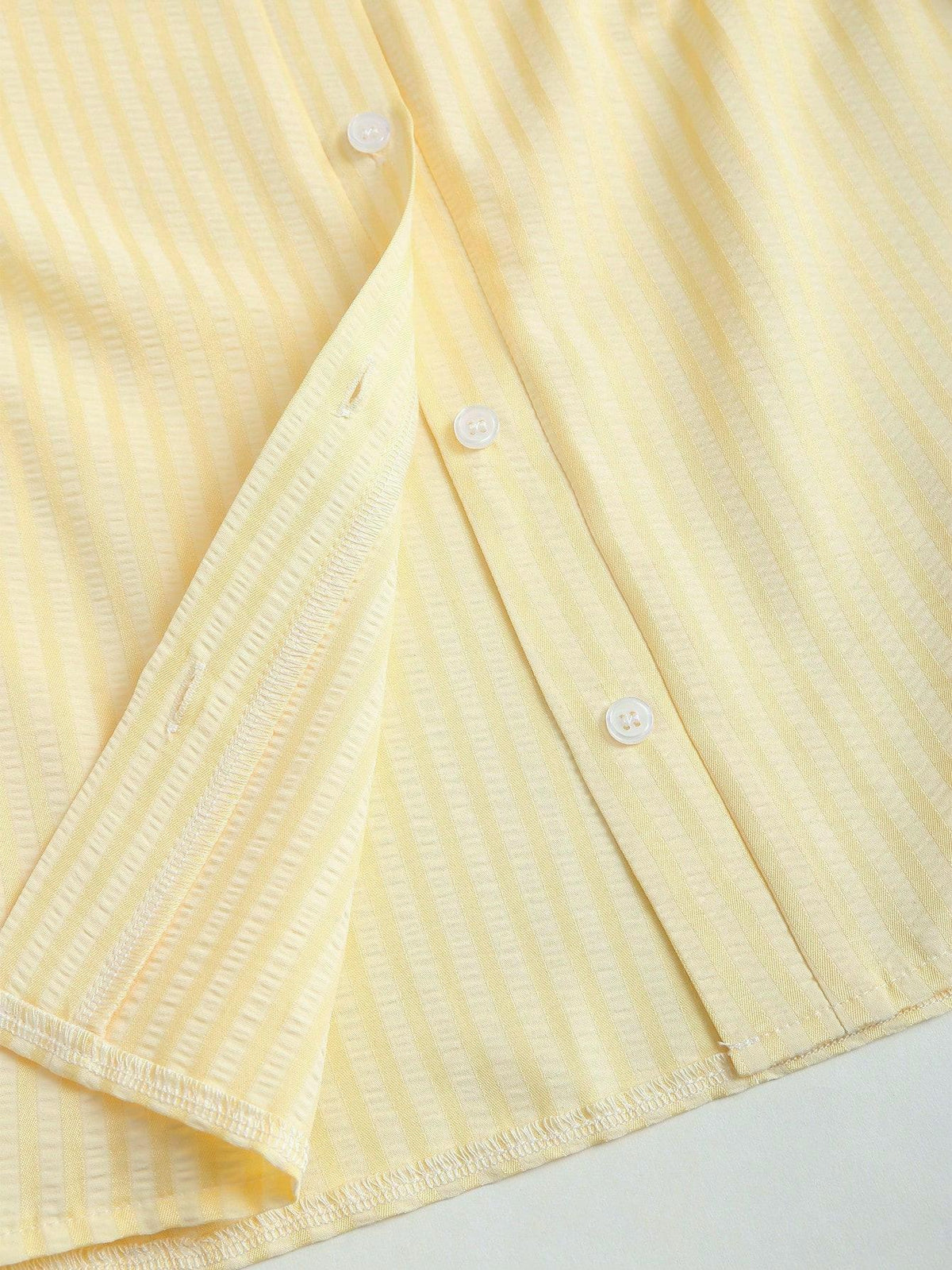 Striped Collared Mini Shirt Dress With Flared Hem - Yellow - 2