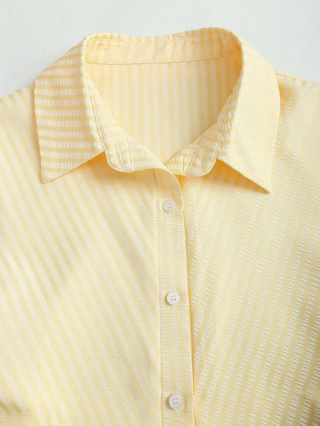 Striped Collared Mini Shirt Dress With Flared Hem - Yellow - 4
