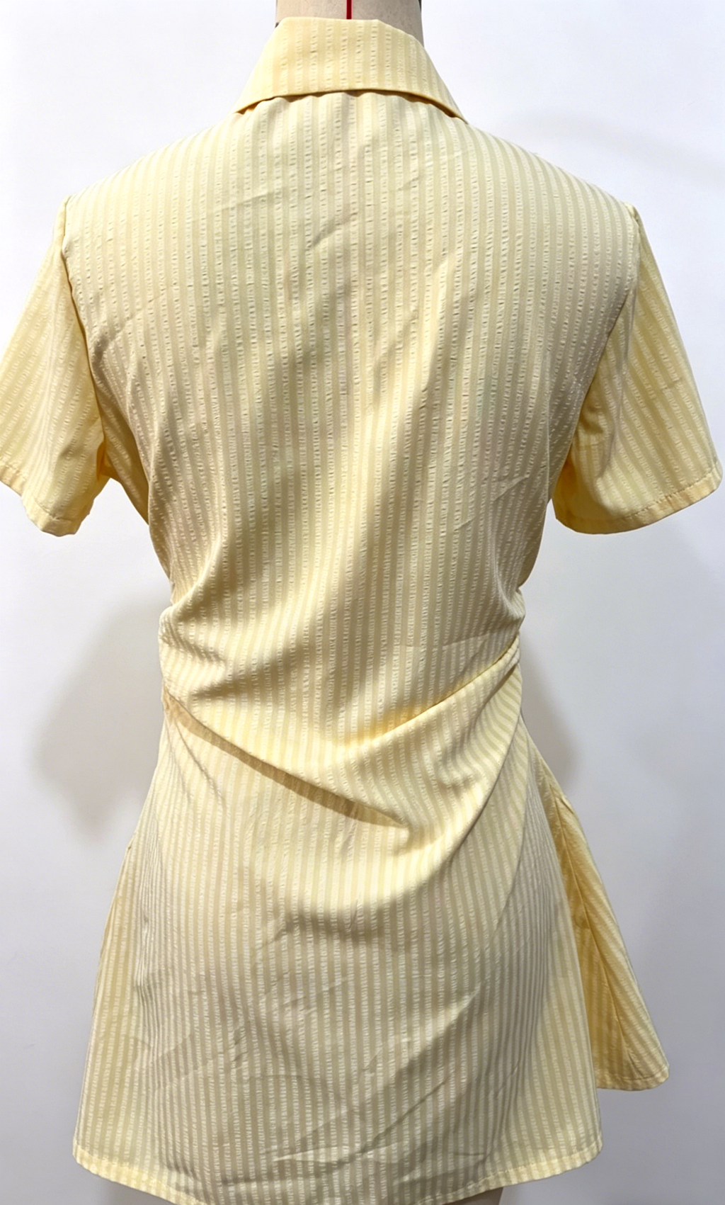 Striped Collared Mini Shirt Dress With Flared Hem - Yellow - 6