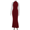 Burgundy Glitter Mock Neck Mermaid Maxi Gown - Burgundy