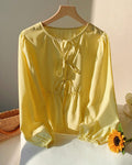 Bow Tie-Front Ruffle Hem Cardigan - Stripe