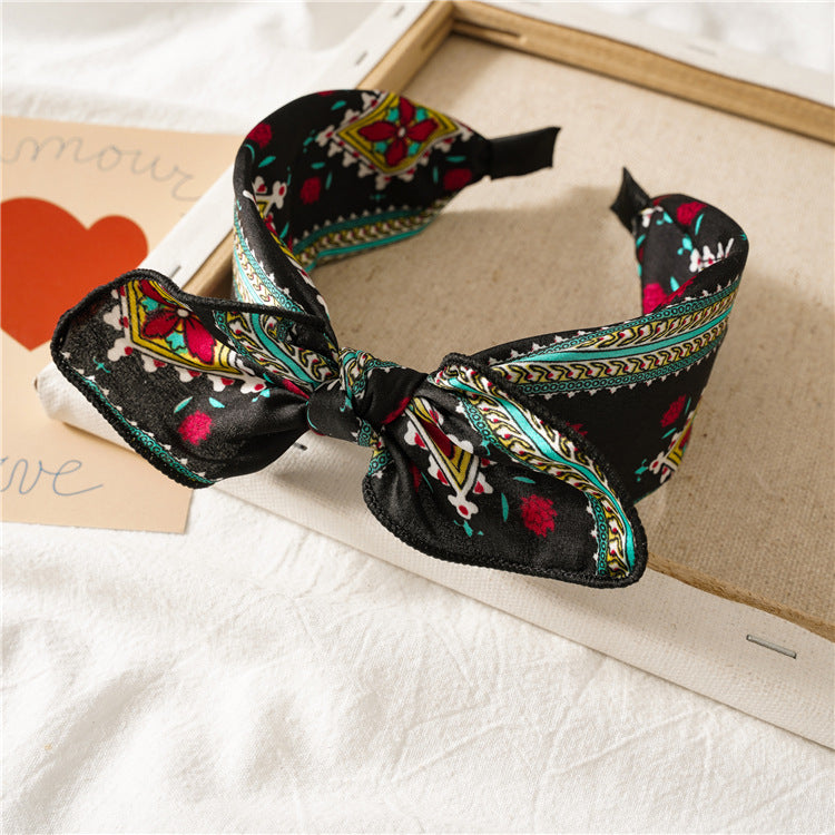 Bunny Ear Knot Printed Wide Headband - Color_10