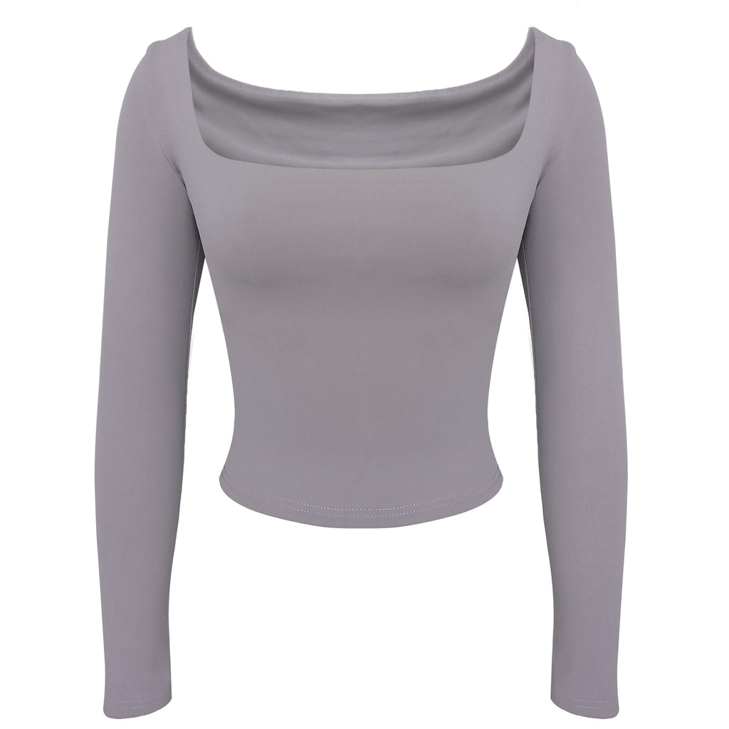 Second Skin Square Neck Long Sleeve Top - Grey