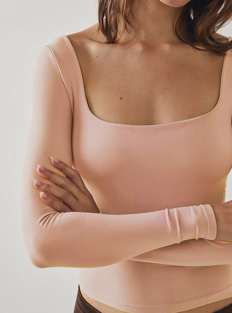 Second Skin Square Neck Long Sleeve Top - Pink - 2