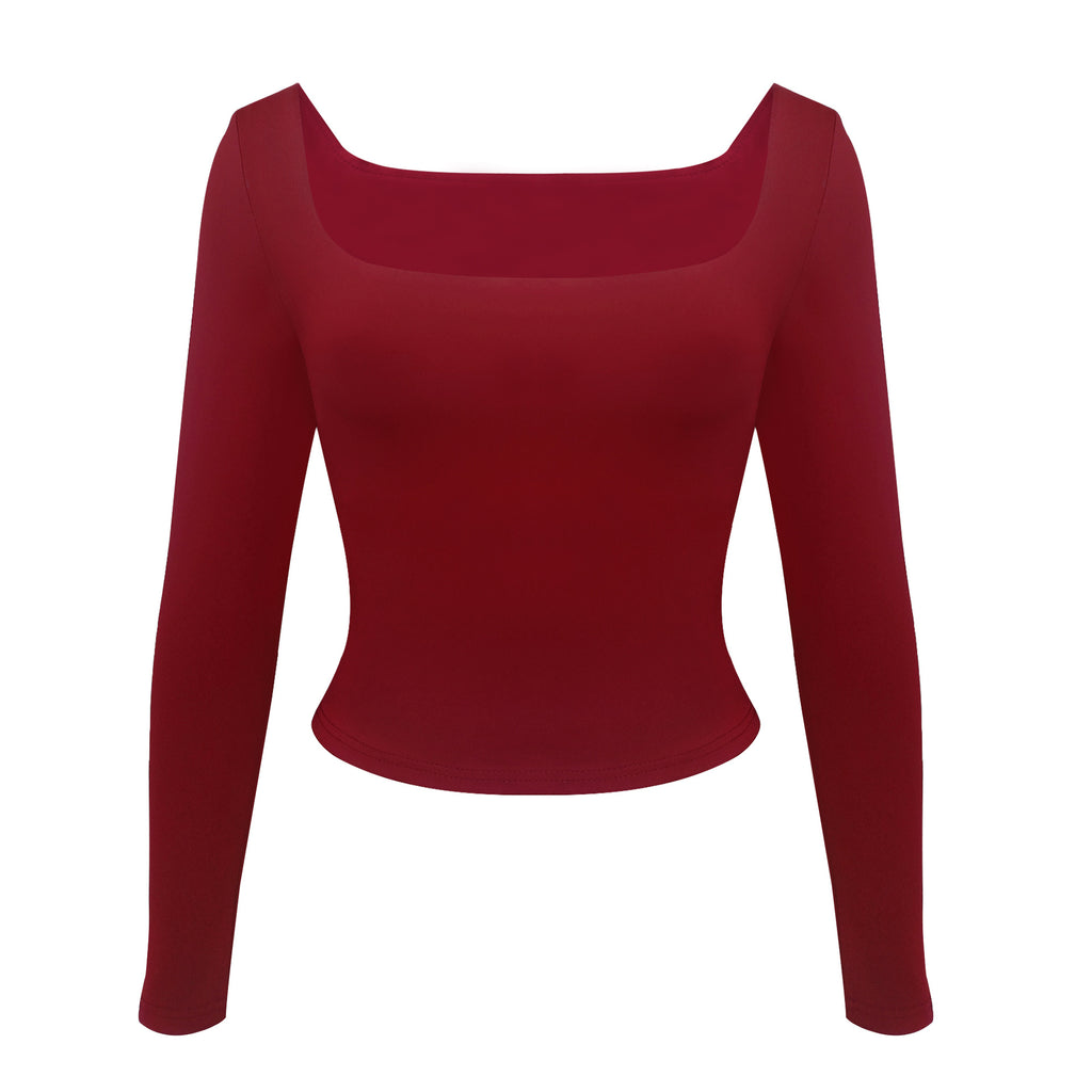 Second Skin Square Neck Long Sleeve Top - Winered