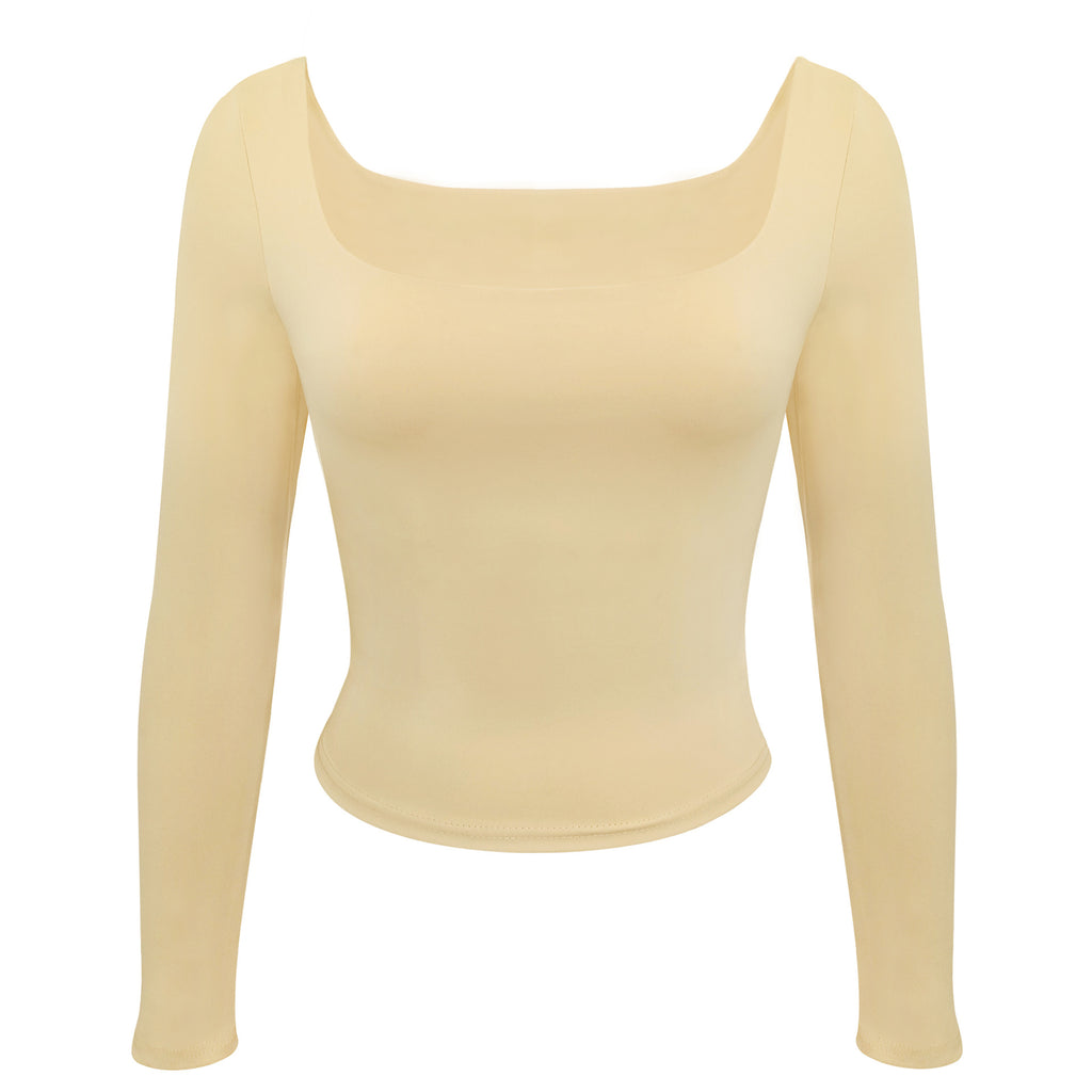 Second Skin Square Neck Long Sleeve Top - Yellow
