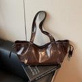 Slouchy Drawstring Faux Leather Shoulder Bag - Coffee