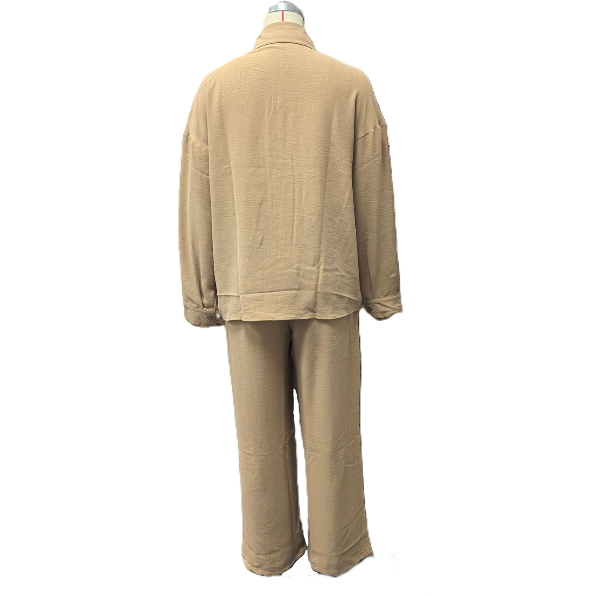 Relaxed Linen Look Shirt And Wide Pants Set - Khaki - 1